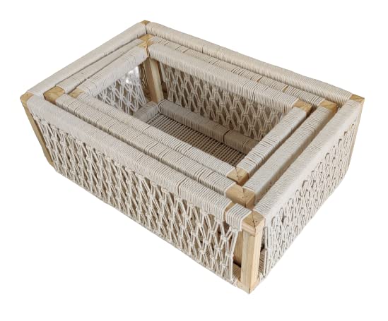 Beautiful Macrame Storage Basket Organizer Set Of 3 - Leechoo
